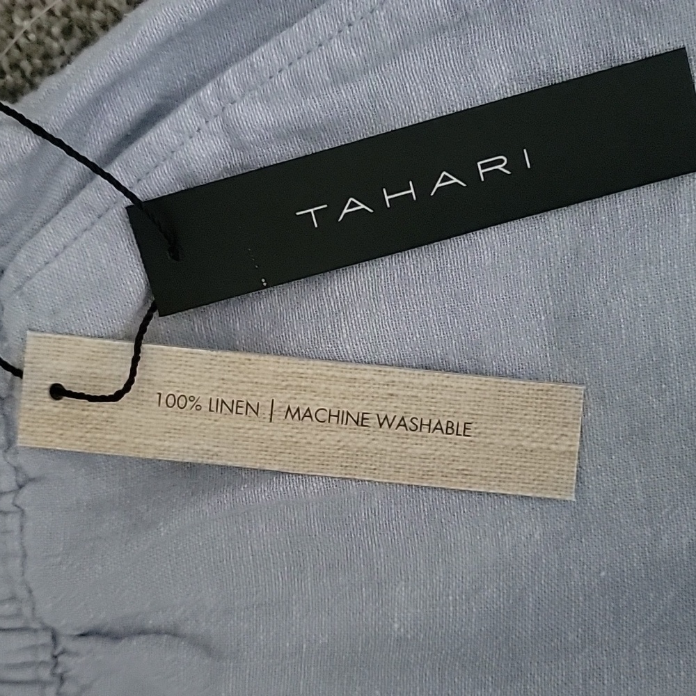 NWT Tahari Light Blue Linen Shorts Drawstring Tie Size Pockets Size 2X - Picture 7 of 8